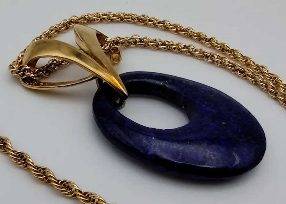 Lapis oval stone vermeil gold blue sterling silve… - image 3