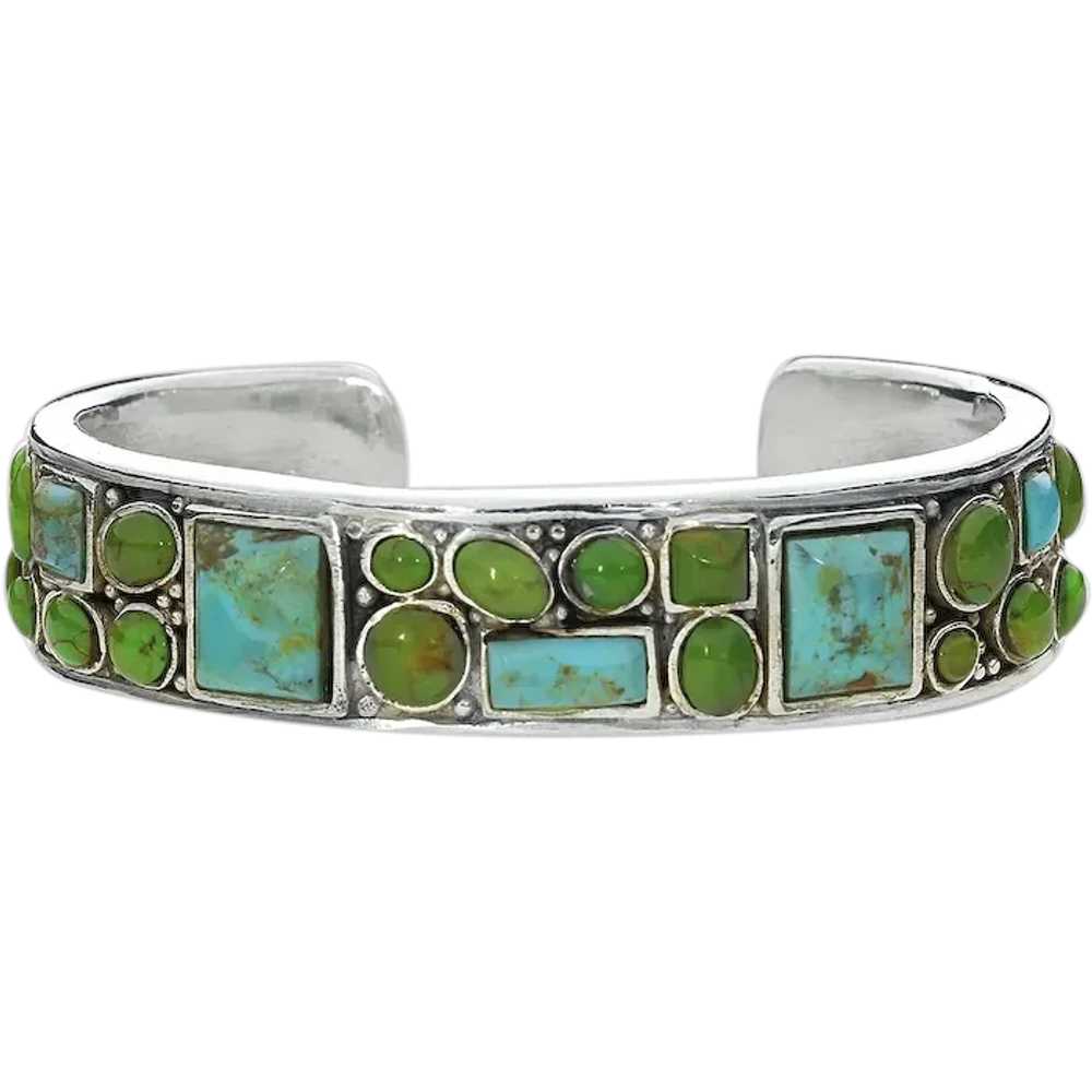 Southwest Style Vintage Sterling Silver Turquoise… - image 1