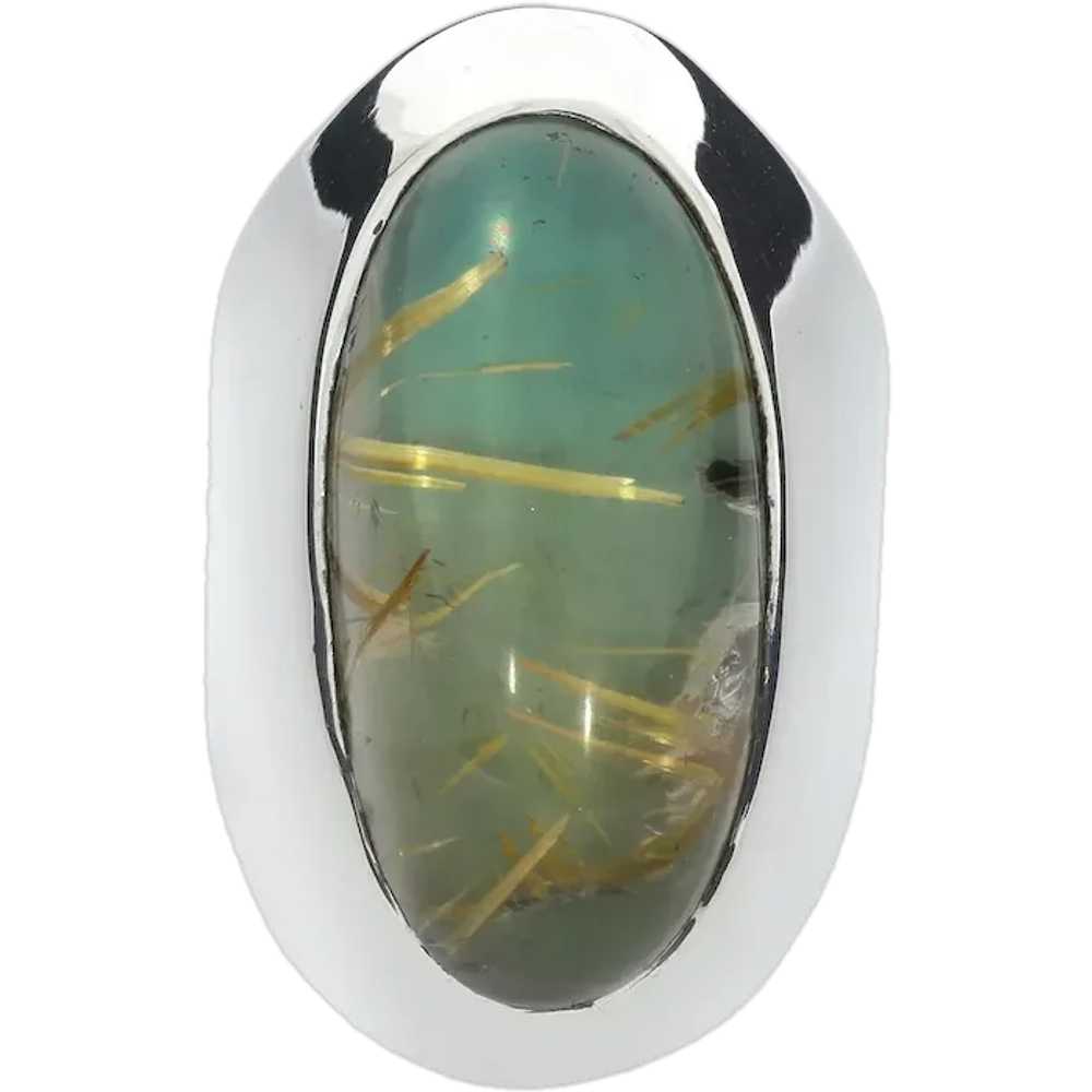 Sterling Silver Vintage Rutilated Quartz Cabochon… - image 1