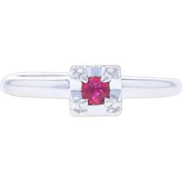 White Gold Ruby Vintage Solitaire Engagement Ring 