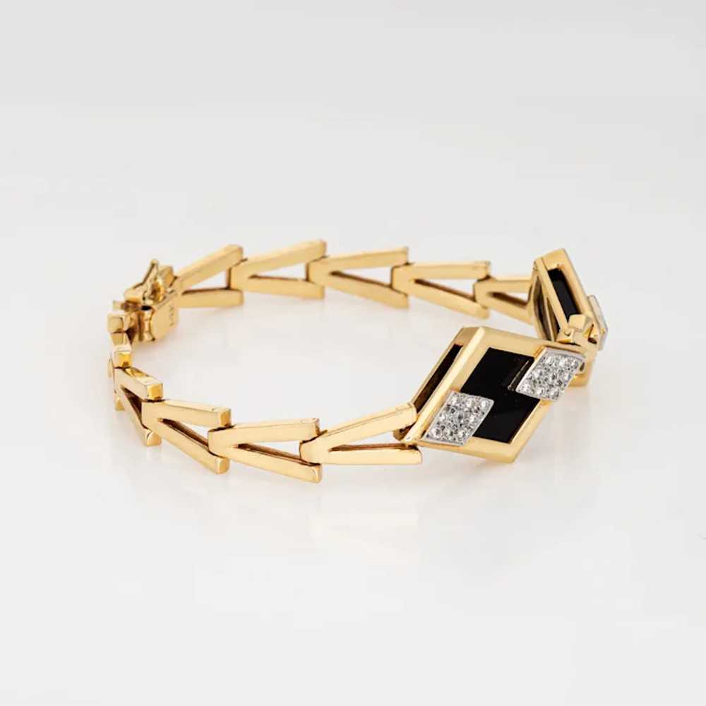 80s Onyx Diamond Bracelet Vintage 14 Karat Yellow… - image 2