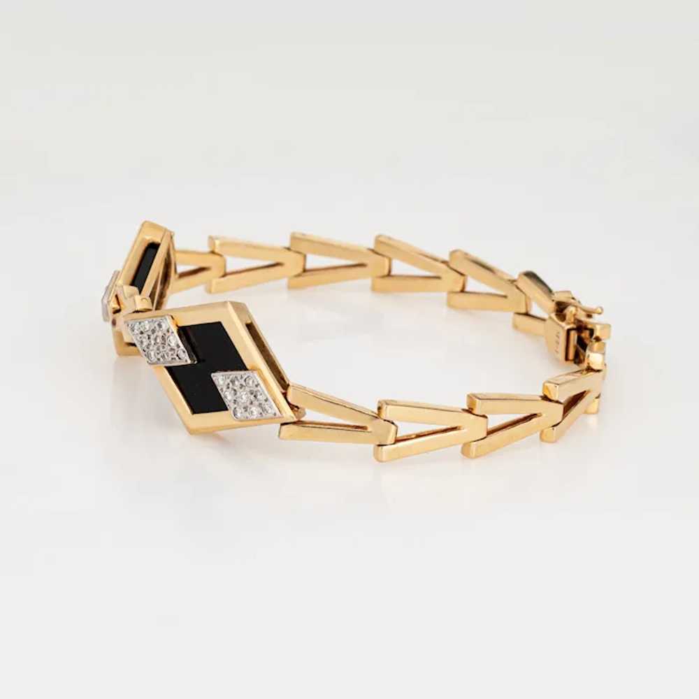 80s Onyx Diamond Bracelet Vintage 14 Karat Yellow… - image 3
