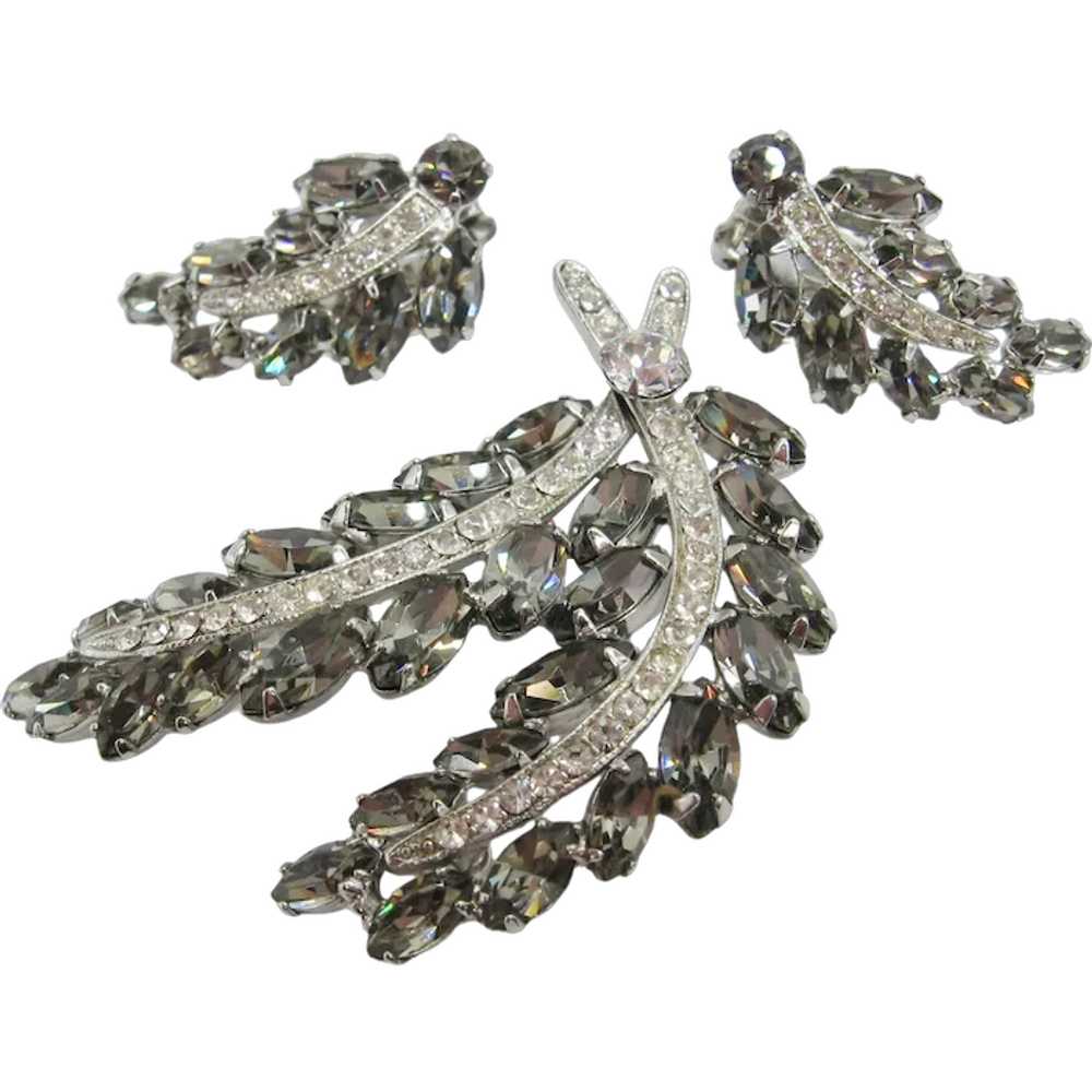 Vintage Grey and Clear Rhinestone Weiss Brooch an… - image 1