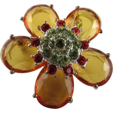 Yellow Lucite Petals and Crystal Center Pin - image 1