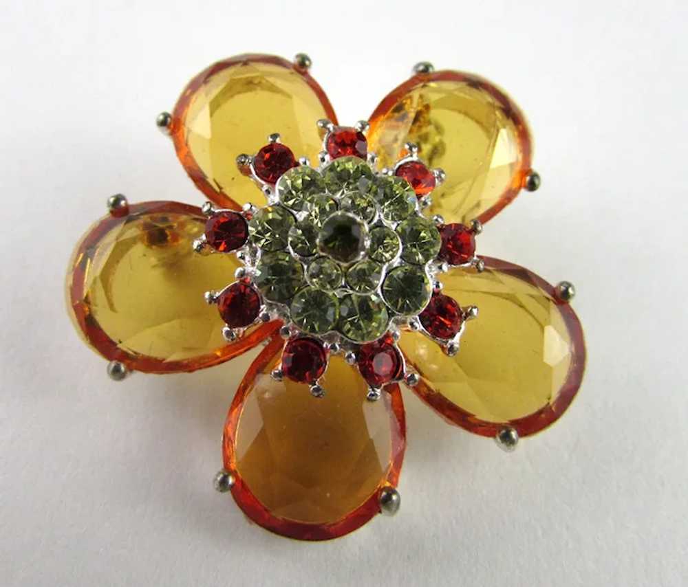 Yellow Lucite Petals and Crystal Center Pin - image 2