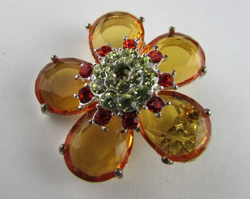 Yellow Lucite Petals and Crystal Center Pin - image 6