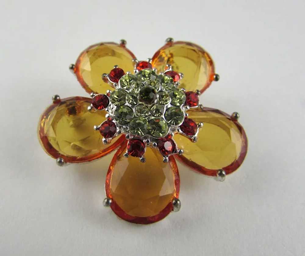 Yellow Lucite Petals and Crystal Center Pin - image 8