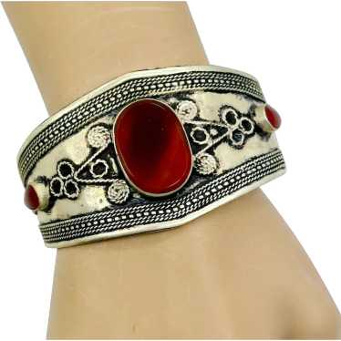 Carnelian Cuff, Afghan Bracelet, Silver Cuff, Mid… - image 1