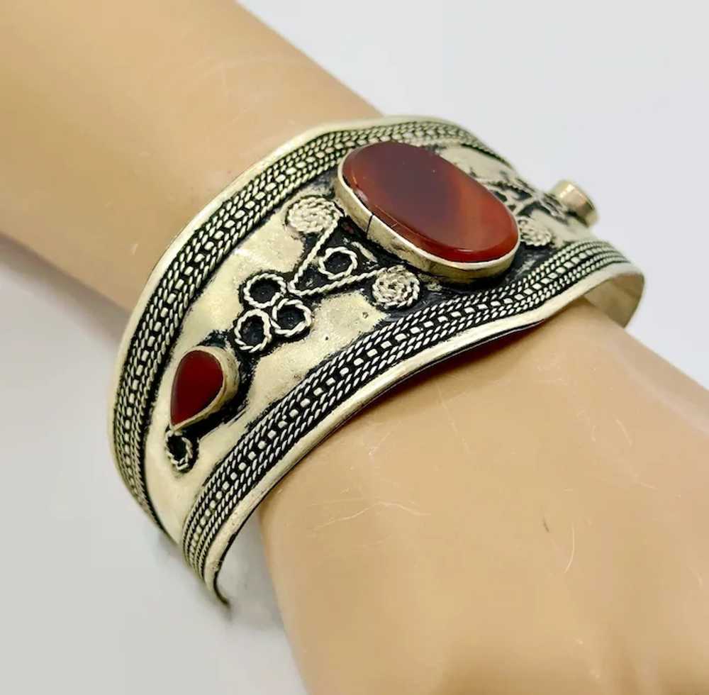 Carnelian Cuff, Afghan Bracelet, Silver Cuff, Mid… - image 2