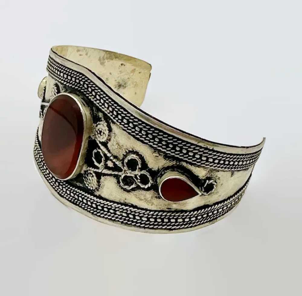 Carnelian Cuff, Afghan Bracelet, Silver Cuff, Mid… - image 3