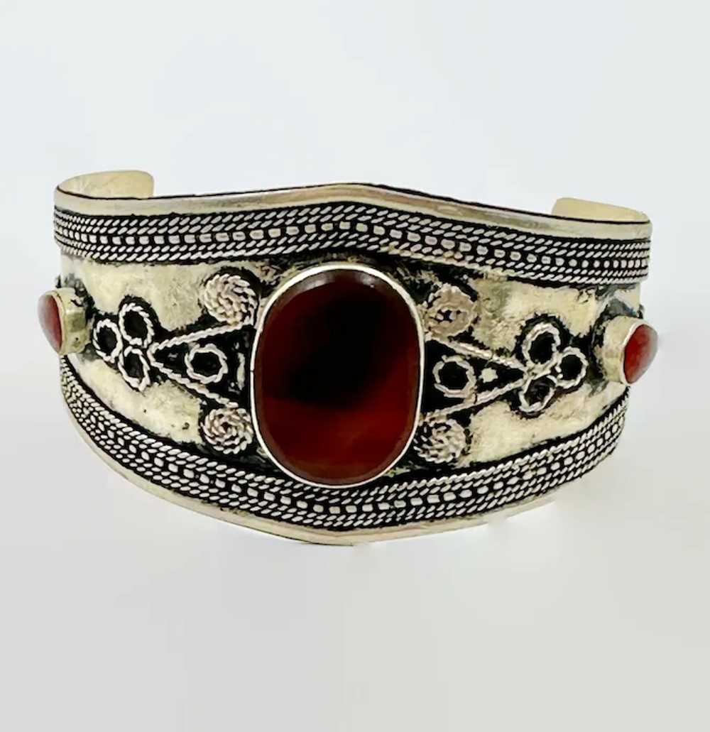 Carnelian Cuff, Afghan Bracelet, Silver Cuff, Mid… - image 4