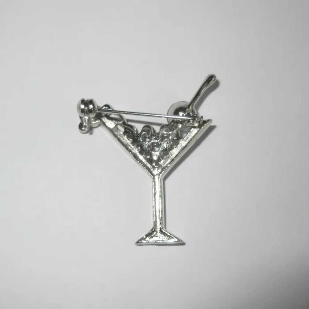 Vintage Rhinestone Martini Pin, Blue, Silver & Gr… - image 3