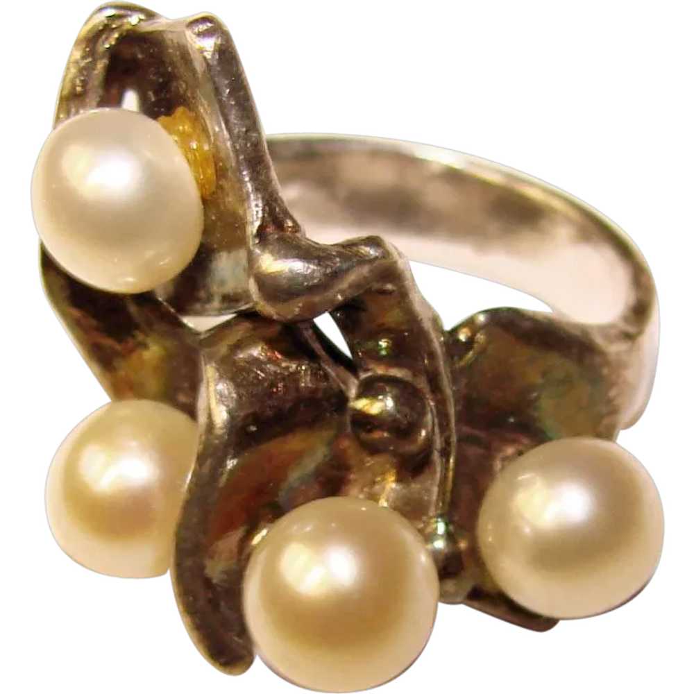 Fabulous STERLING Modernist Pearl Vintage Pinky R… - image 1