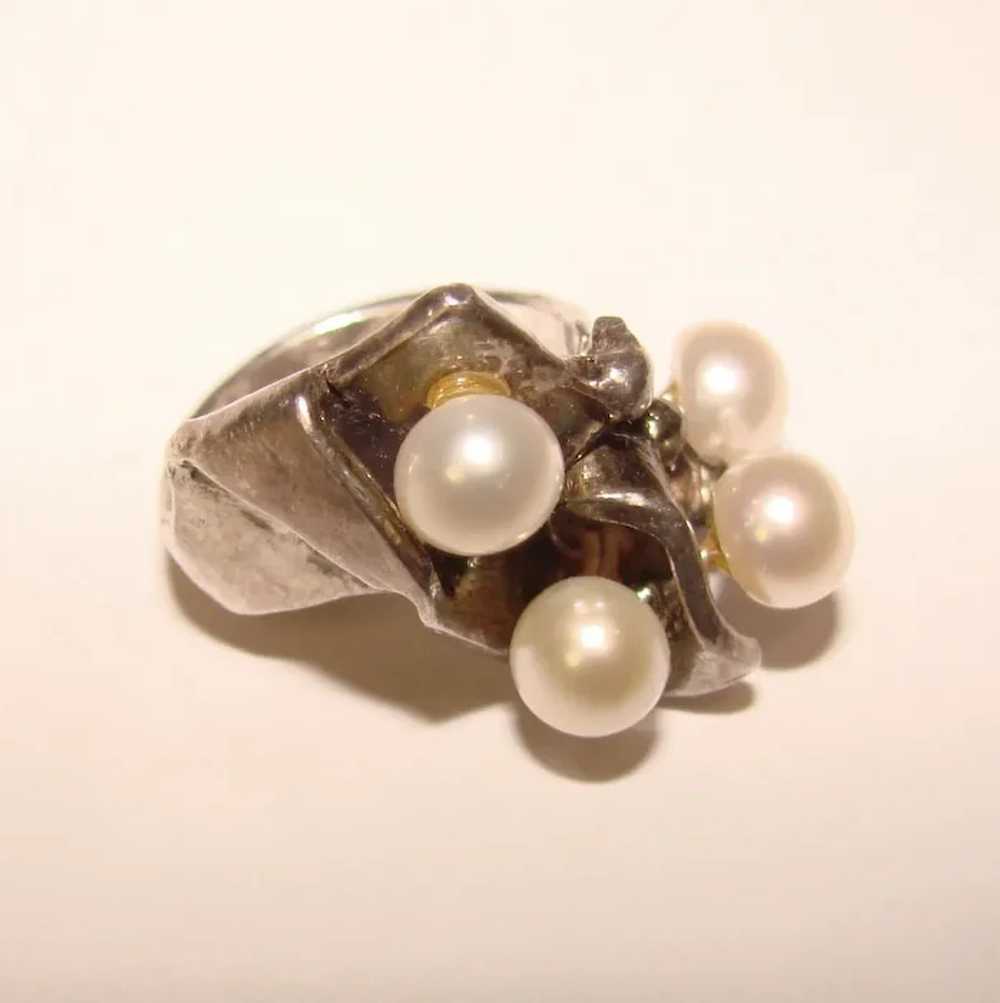 Fabulous STERLING Modernist Pearl Vintage Pinky R… - image 2