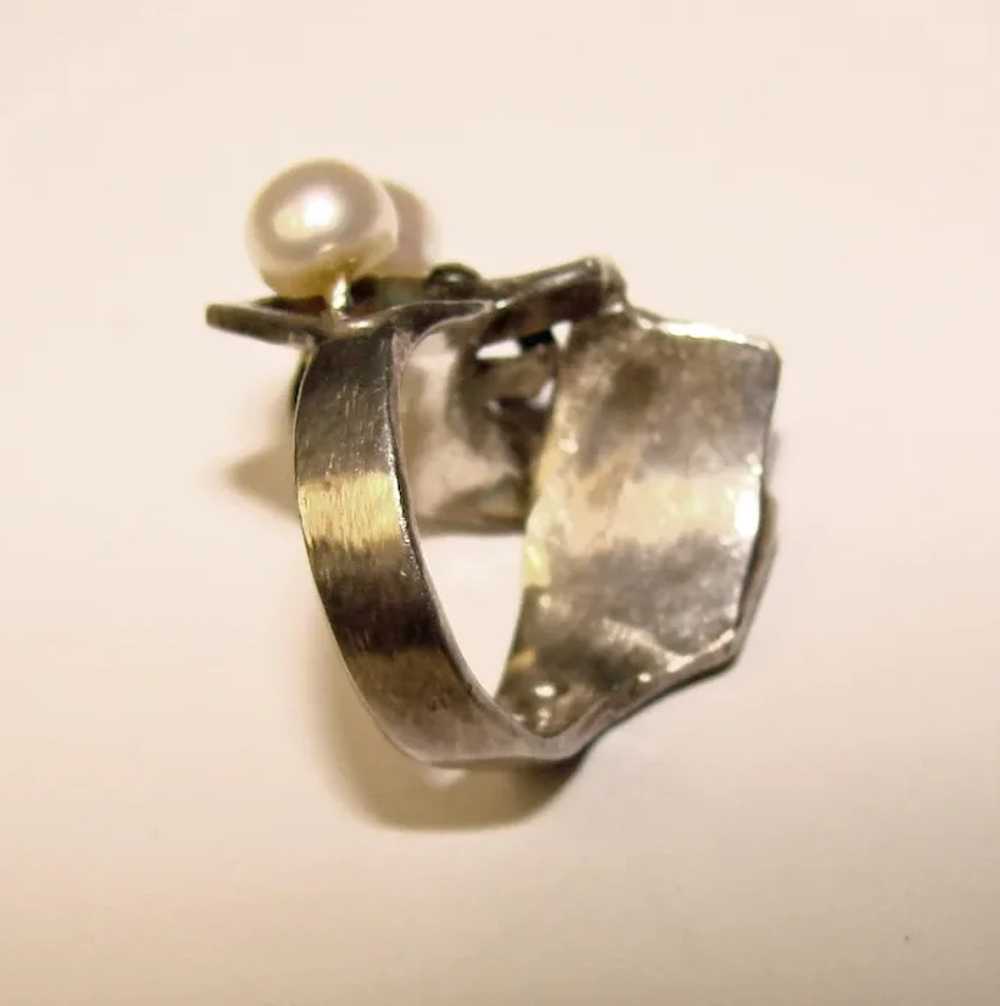Fabulous STERLING Modernist Pearl Vintage Pinky R… - image 3