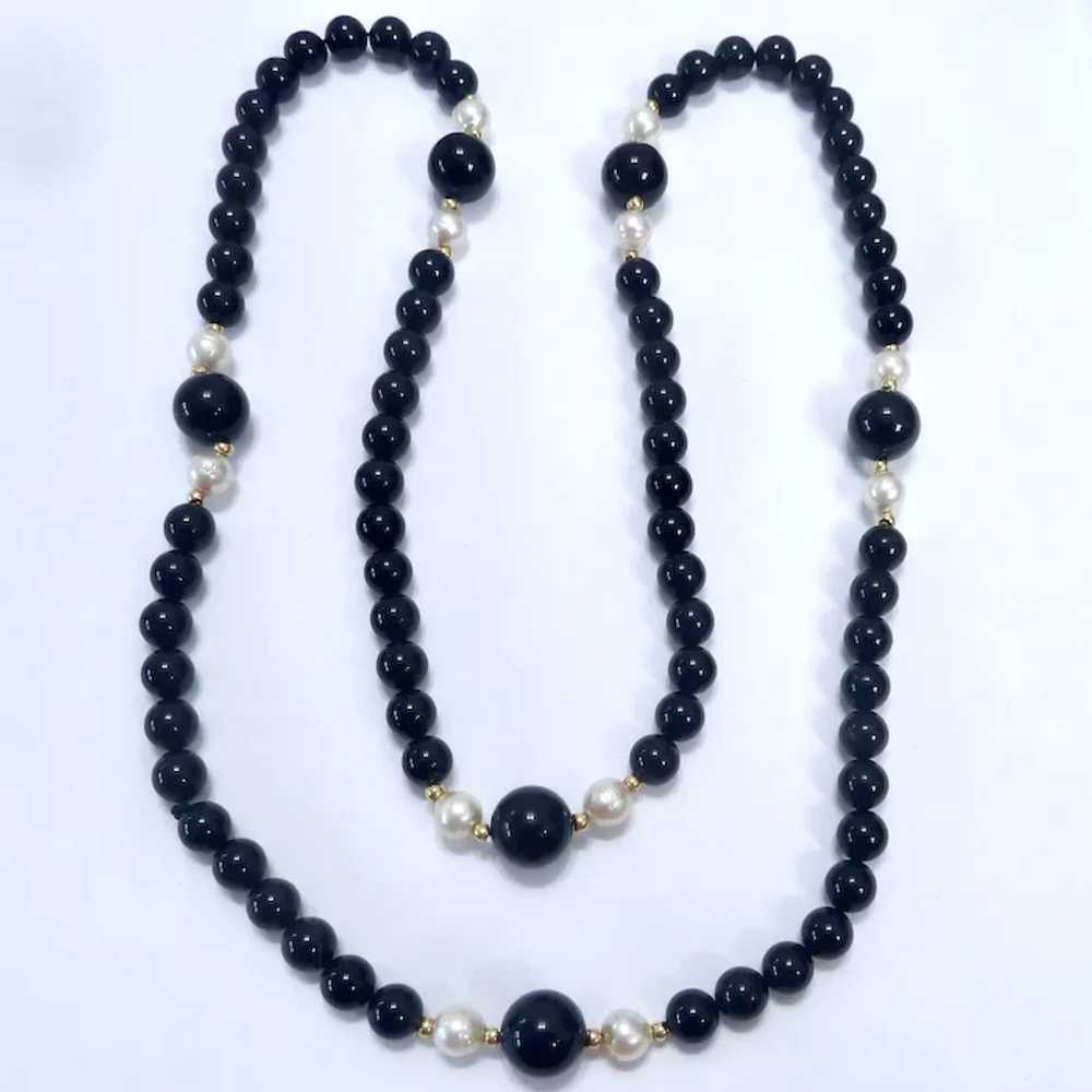14K Gold, Black Onyx & Cultured Pearl Knotted Nec… - image 3