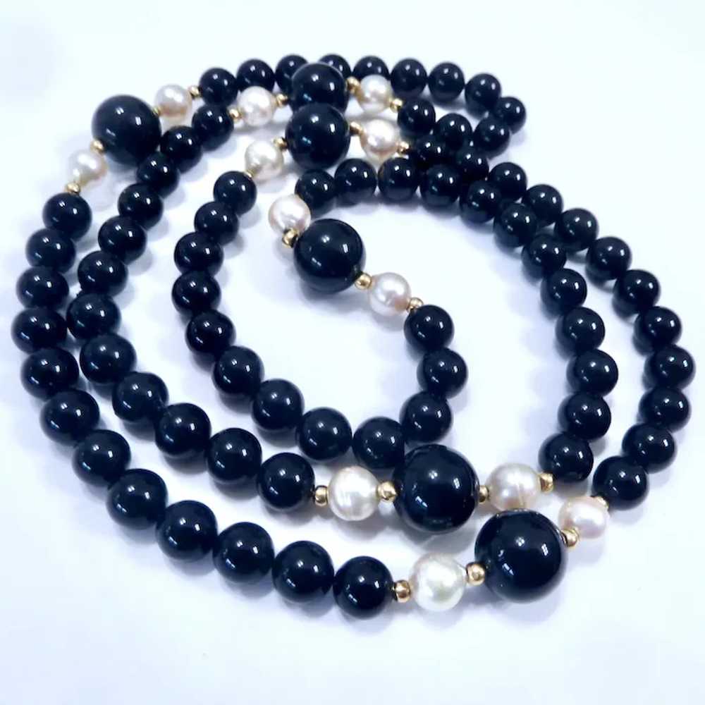 14K Gold, Black Onyx & Cultured Pearl Knotted Nec… - image 5