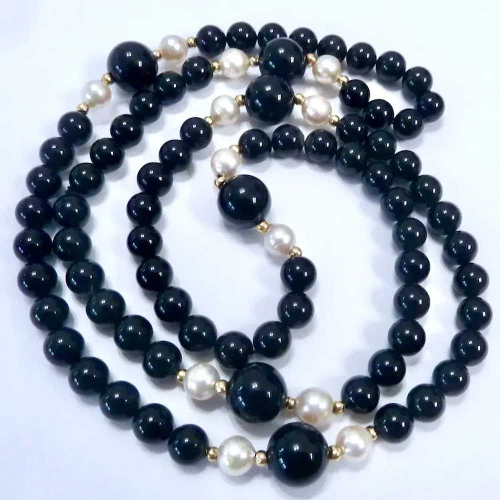 14K Gold, Black Onyx & Cultured Pearl Knotted Nec… - image 6
