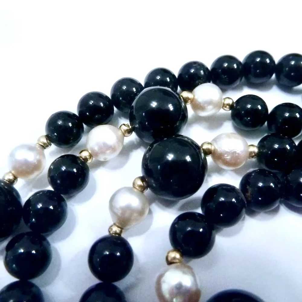 14K Gold, Black Onyx & Cultured Pearl Knotted Nec… - image 7