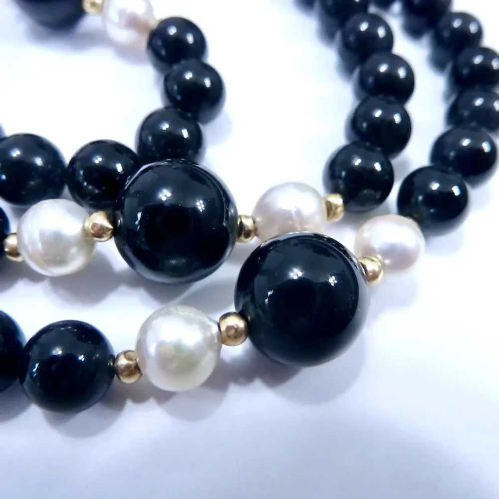 14K Gold, Black Onyx & Cultured Pearl Knotted Nec… - image 8