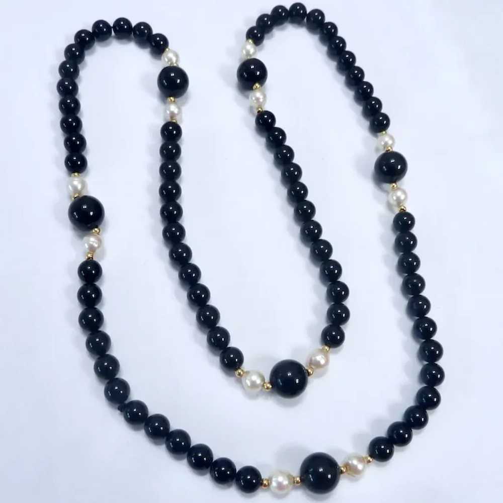 14K Gold, Black Onyx & Cultured Pearl Knotted Nec… - image 9