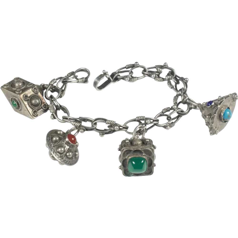 Italian Deco 800 silver Etruscan Charm Bracelet ~… - image 1