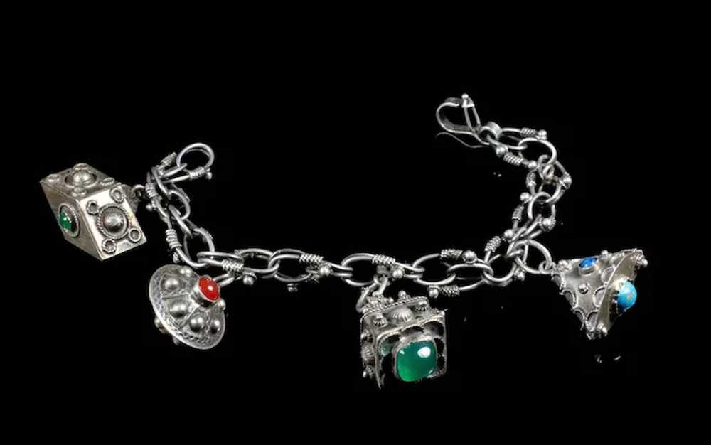 Italian Deco 800 silver Etruscan Charm Bracelet ~… - image 4