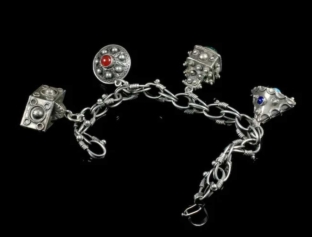 Italian Deco 800 silver Etruscan Charm Bracelet ~… - image 5