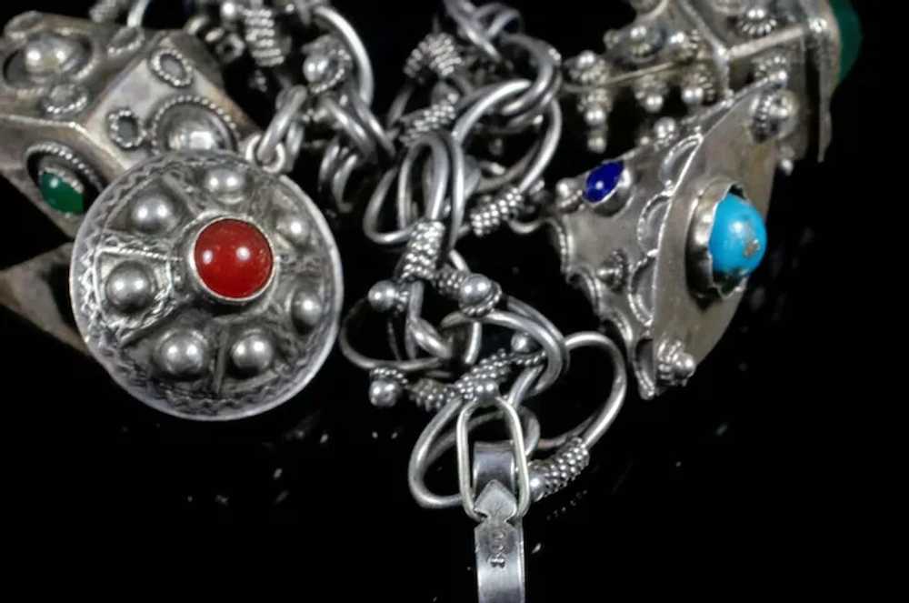 Italian Deco 800 silver Etruscan Charm Bracelet ~… - image 6