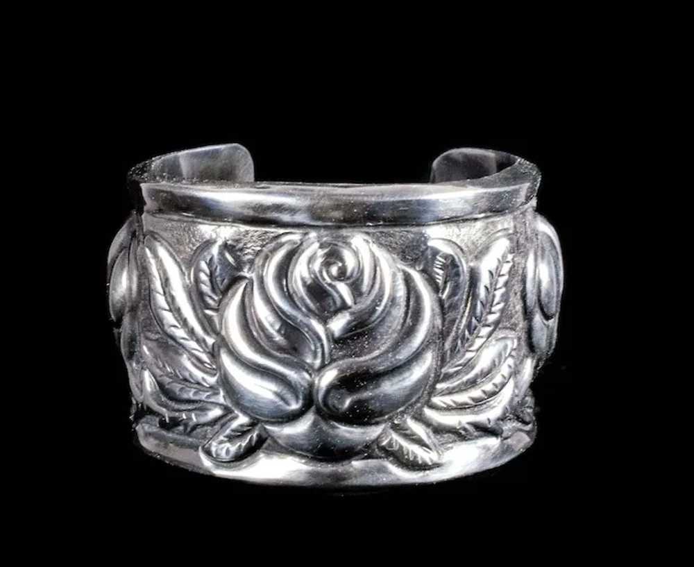 Mexican Deco silver Aztec Roses Cuff Bracelet ~ c… - image 2