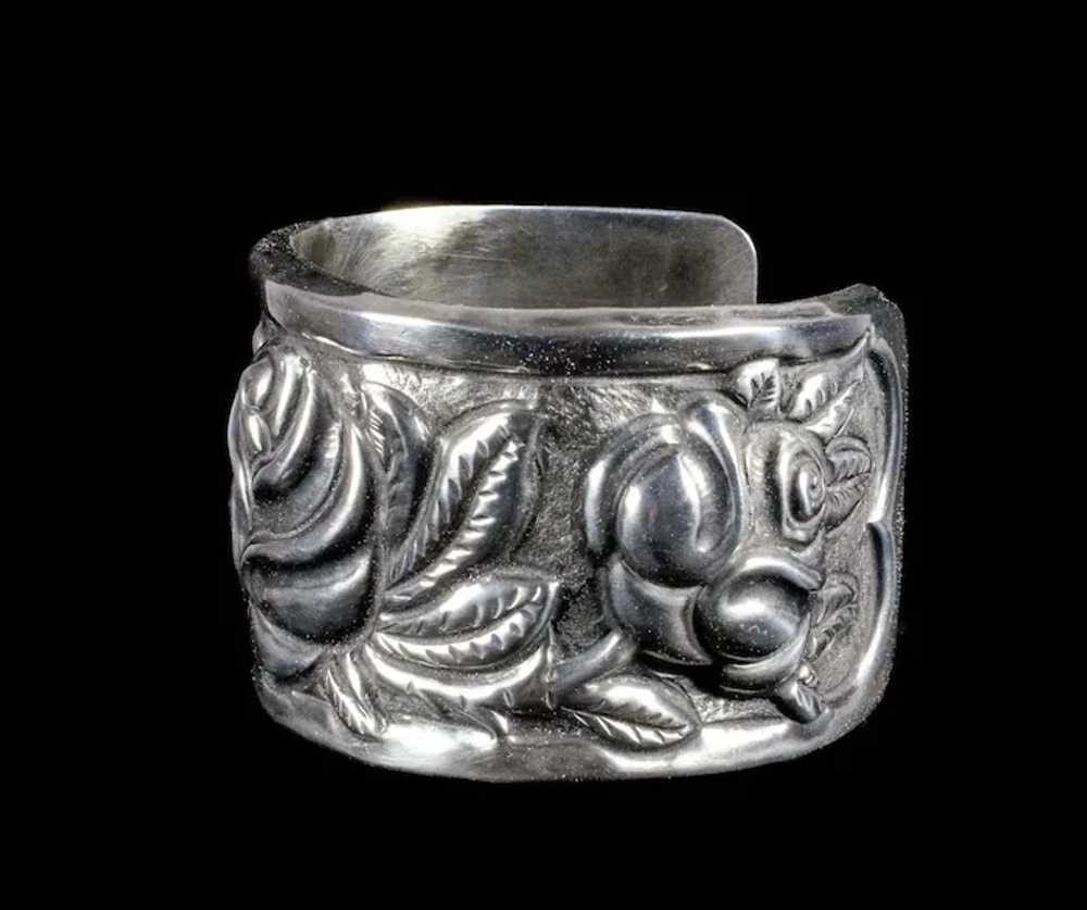 Mexican Deco silver Aztec Roses Cuff Bracelet ~ c… - image 3
