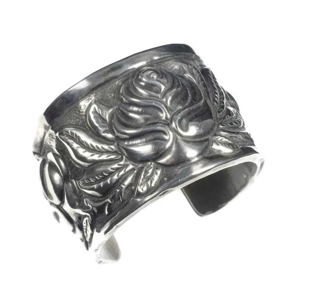 Mexican Deco silver Aztec Roses Cuff Bracelet ~ c… - image 4