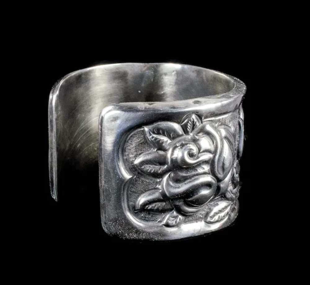 Mexican Deco silver Aztec Roses Cuff Bracelet ~ c… - image 5