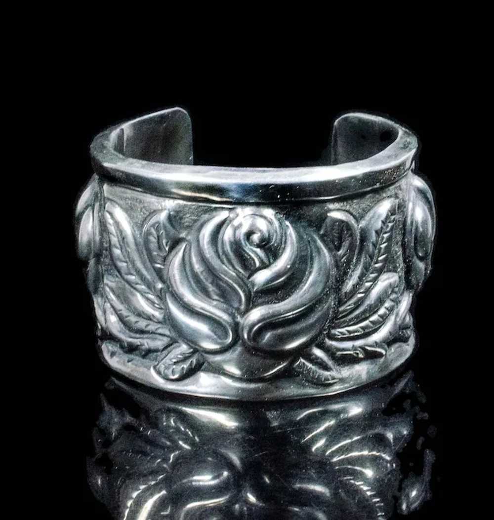 Mexican Deco silver Aztec Roses Cuff Bracelet ~ c… - image 6