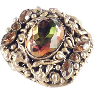 Early Gilt Brass Watermelon Rhinestone Brooch Pin - image 1