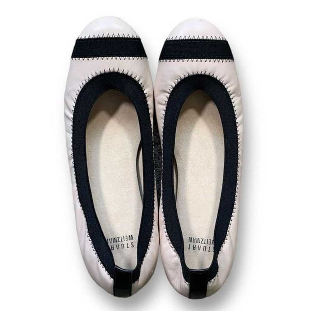 Stuart Weizmann Ballet Flat Shoes Cream Black Lea… - image 11