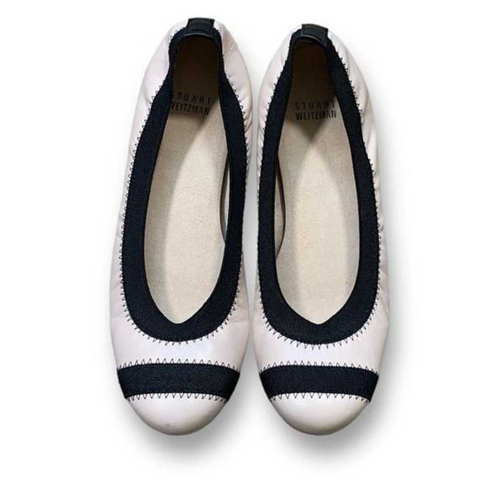 Stuart Weizmann Ballet Flat Shoes Cream Black Lea… - image 1