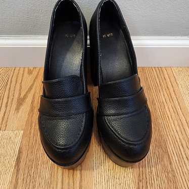 Black high heel platform loafers