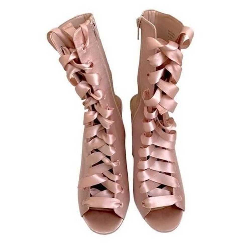 Aldo Pink Satin Lace Up Open Toe Chunky Heel Boot… - image 2