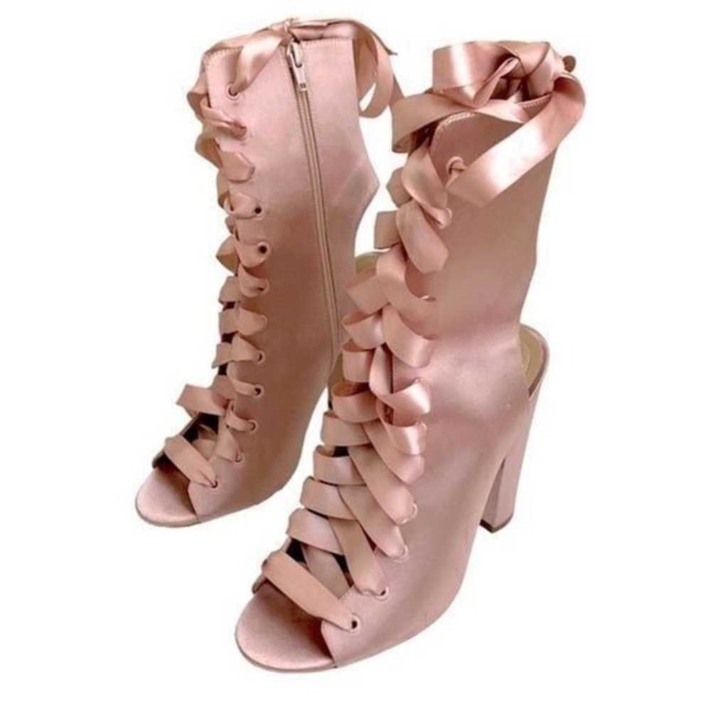Aldo Pink Satin Lace Up Open Toe Chunky Heel Boot… - image 3