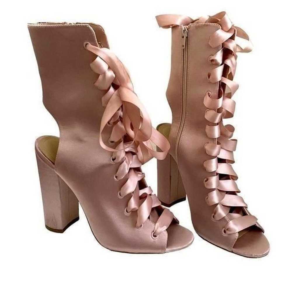 Aldo Pink Satin Lace Up Open Toe Chunky Heel Boot… - image 4