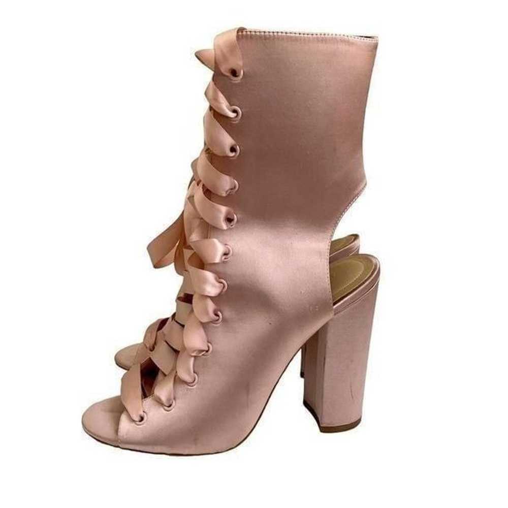 Aldo Pink Satin Lace Up Open Toe Chunky Heel Boot… - image 6