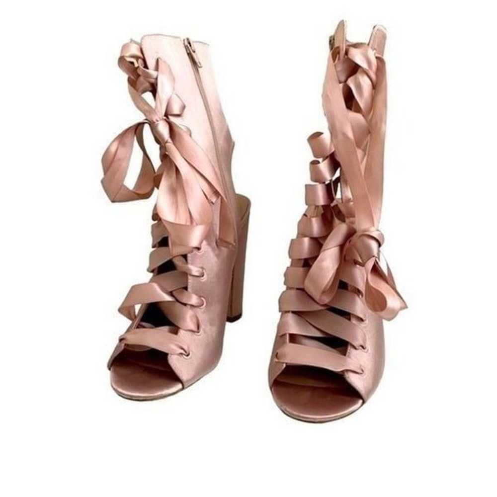 Aldo Pink Satin Lace Up Open Toe Chunky Heel Boot… - image 7