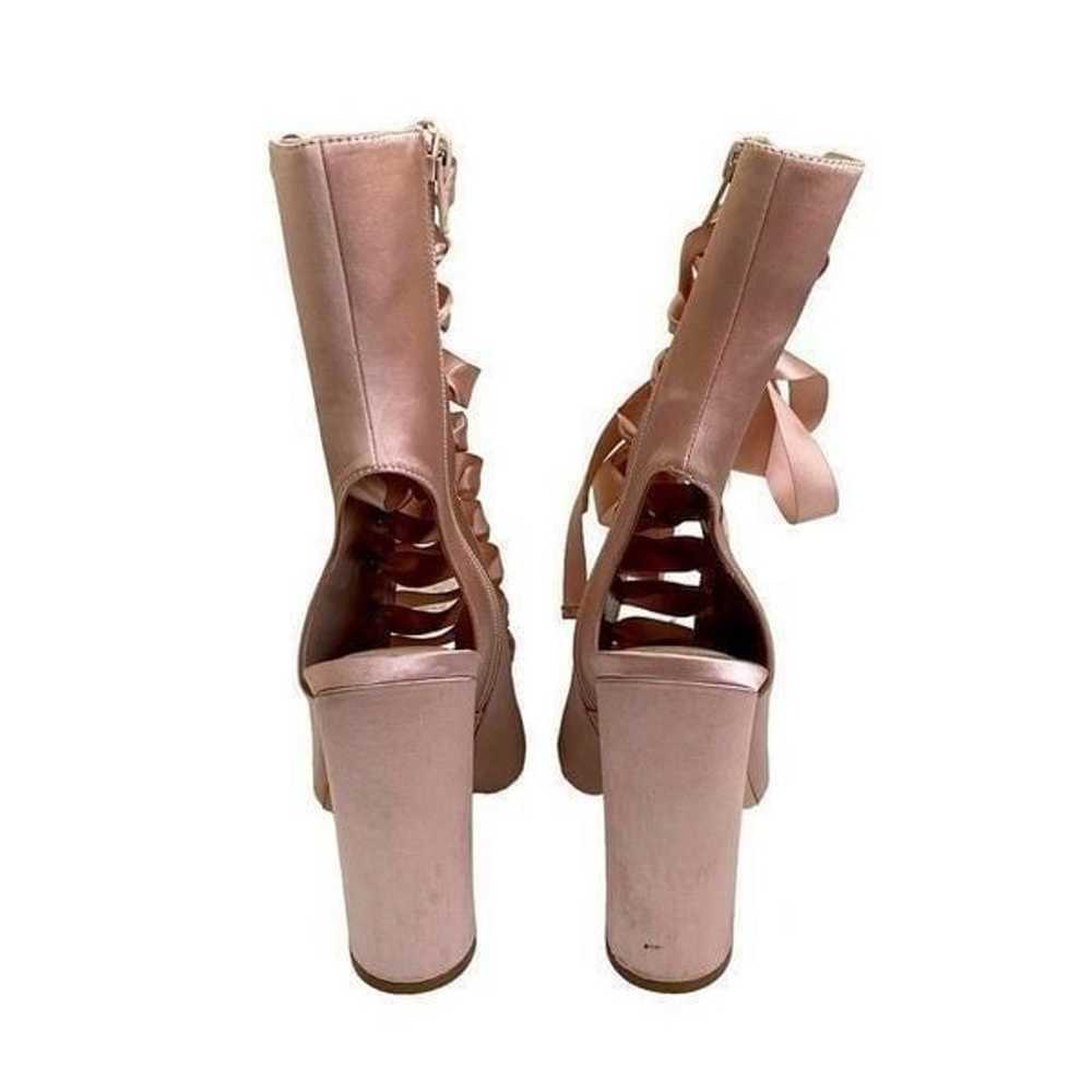 Aldo Pink Satin Lace Up Open Toe Chunky Heel Boot… - image 9