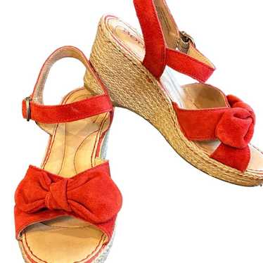 Born Ladies Size 7 Red Suede Wedge with Sisal Hee… - image 1