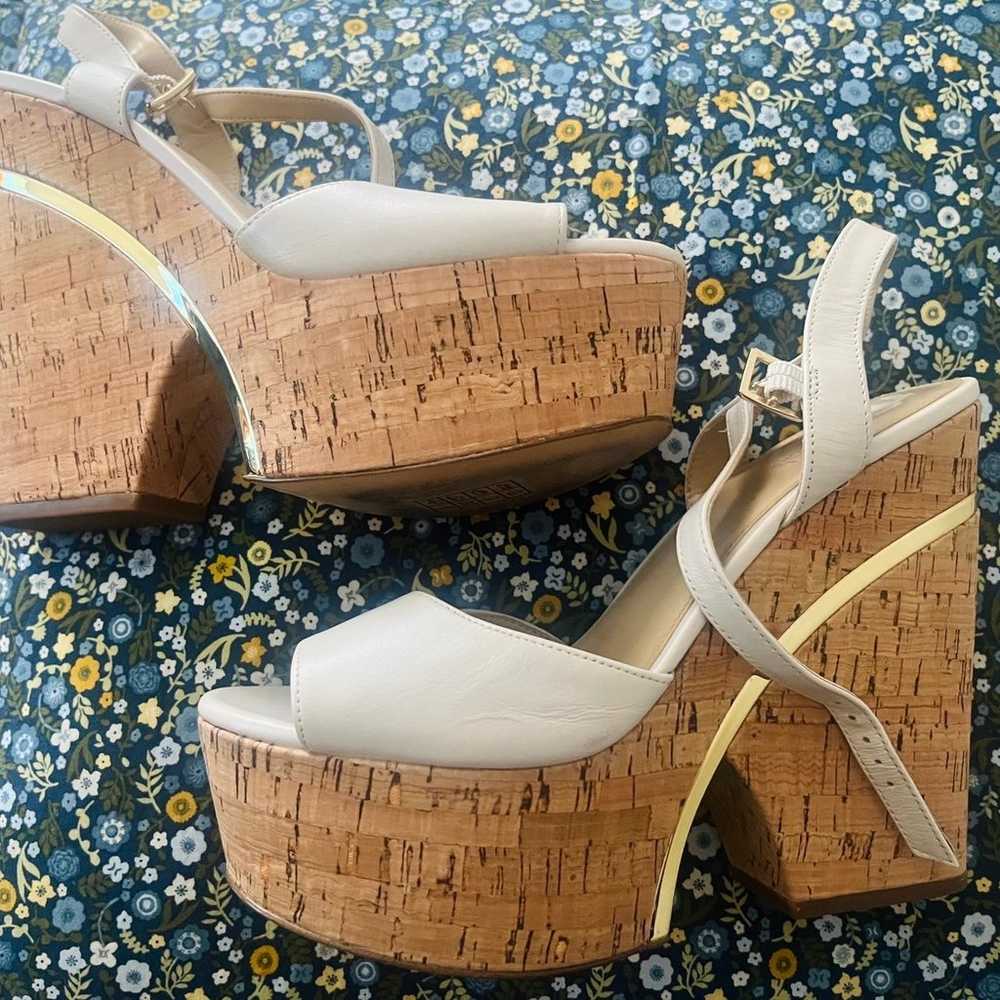 Michael Kors platform beige gold trim heels - image 2