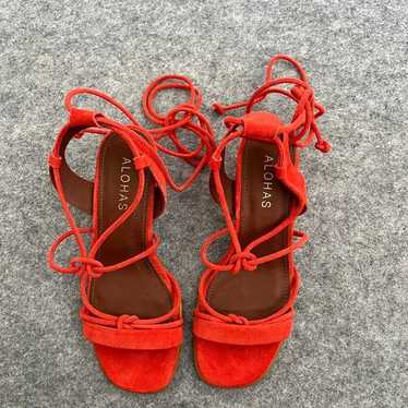 Alohas Sophie Orange Suede Lace-Up Sandals with Bl