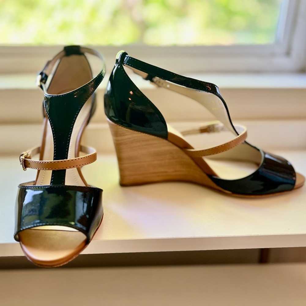 TOD'S Black & Beige Patent Leather T Strap Ankle … - image 7