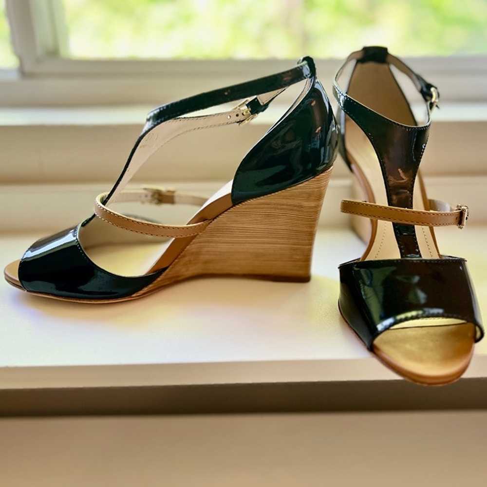 TOD'S Black & Beige Patent Leather T Strap Ankle … - image 8