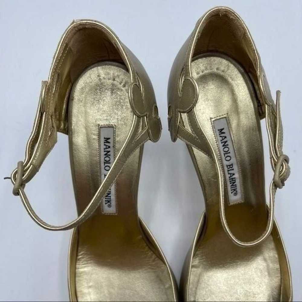 Manolo Blahnik gold ankle strap heels - image 11